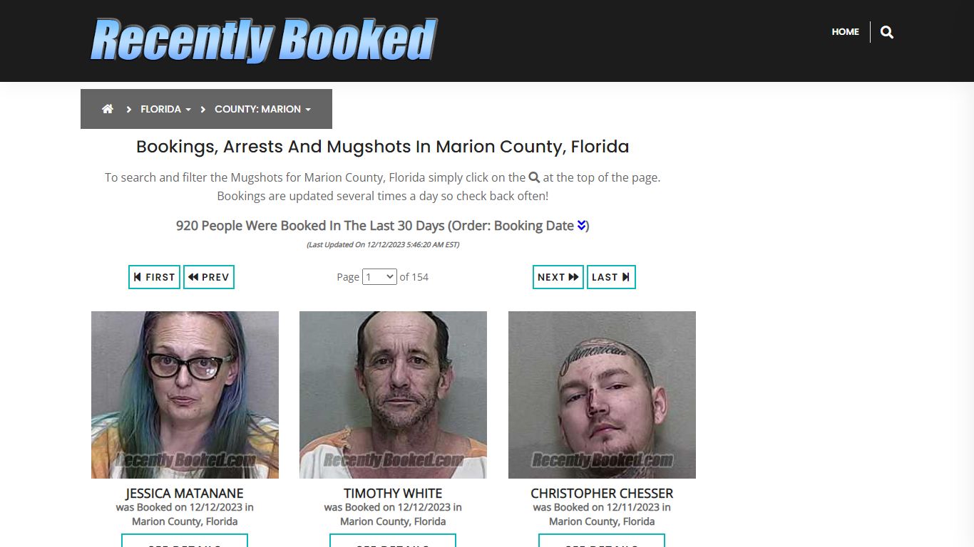 Recent bookings, Arrests, Mugshots in Marion County, Florida